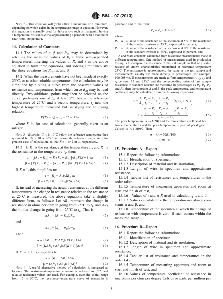 ASTM B84-07(2013) - Standard Test Method for Temperature-Resistance Constants of Alloy Wires for Precision  Resistors