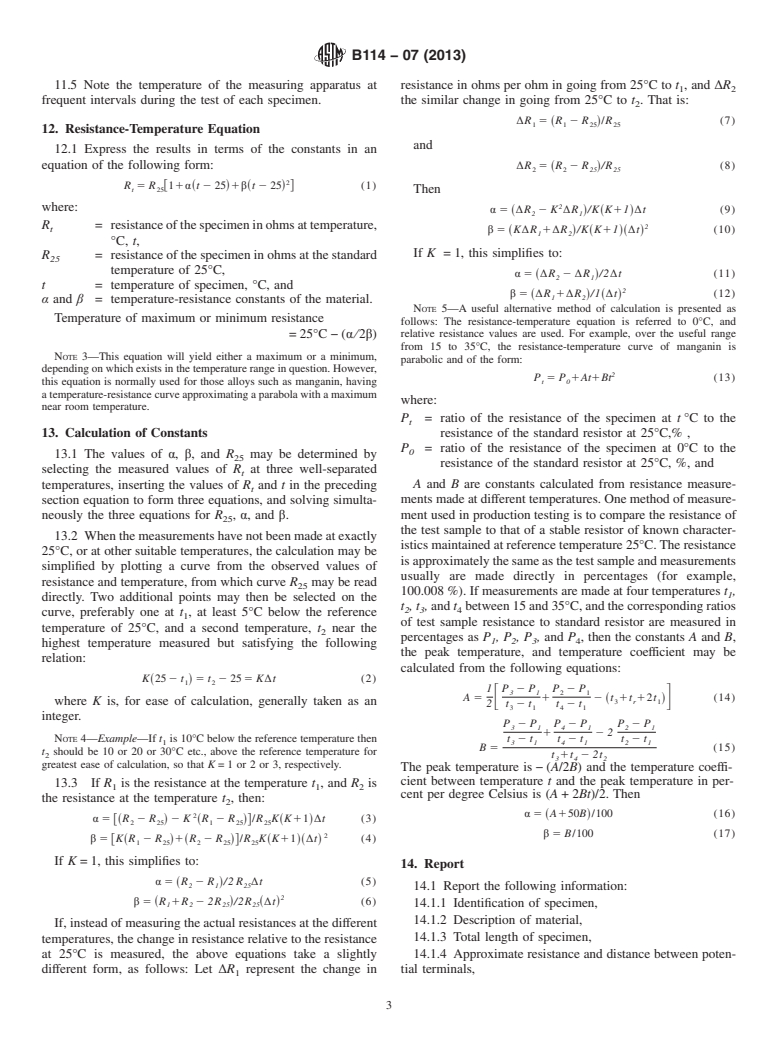 ASTM B114-07(2013) - Standard Test Method for Temperature-Resistance Constants of Sheet Materials for Shunts  and  Precision Resistors