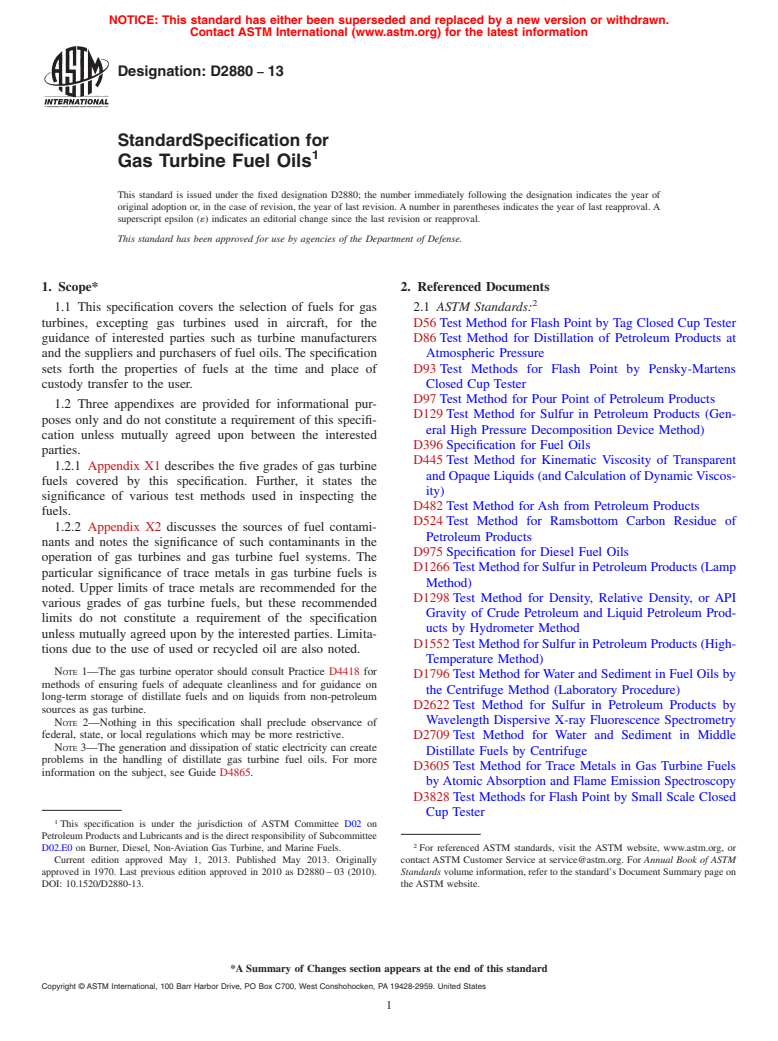 ASTM D2880-13 - Standard Specification for  Gas Turbine Fuel Oils