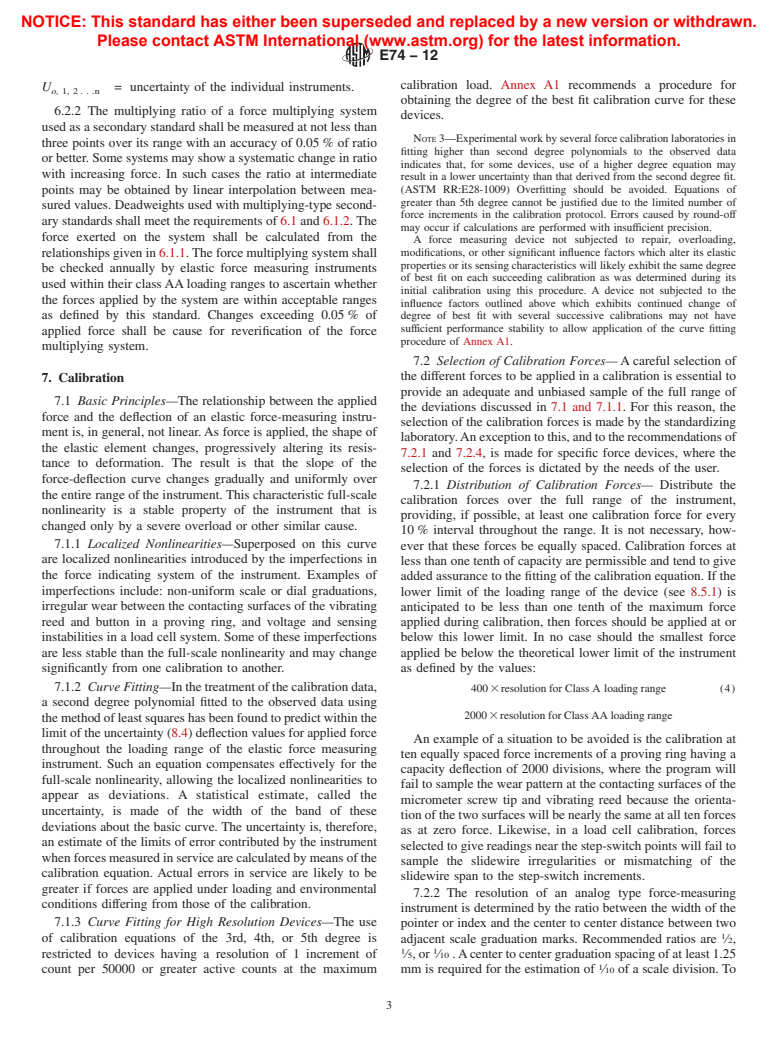 ASTM E74-12 - Standard Practice of  Calibration of Force-Measuring Instruments for Verifying the  Force Indication of Testing Machines