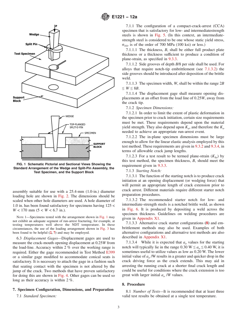 ASTM E1221-12a - Standard Test Method for  Determining Plane-Strain Crack-Arrest Fracture Toughness, <emph  type="bdit">K<inf>Ia</inf></emph>, of Ferritic Steels