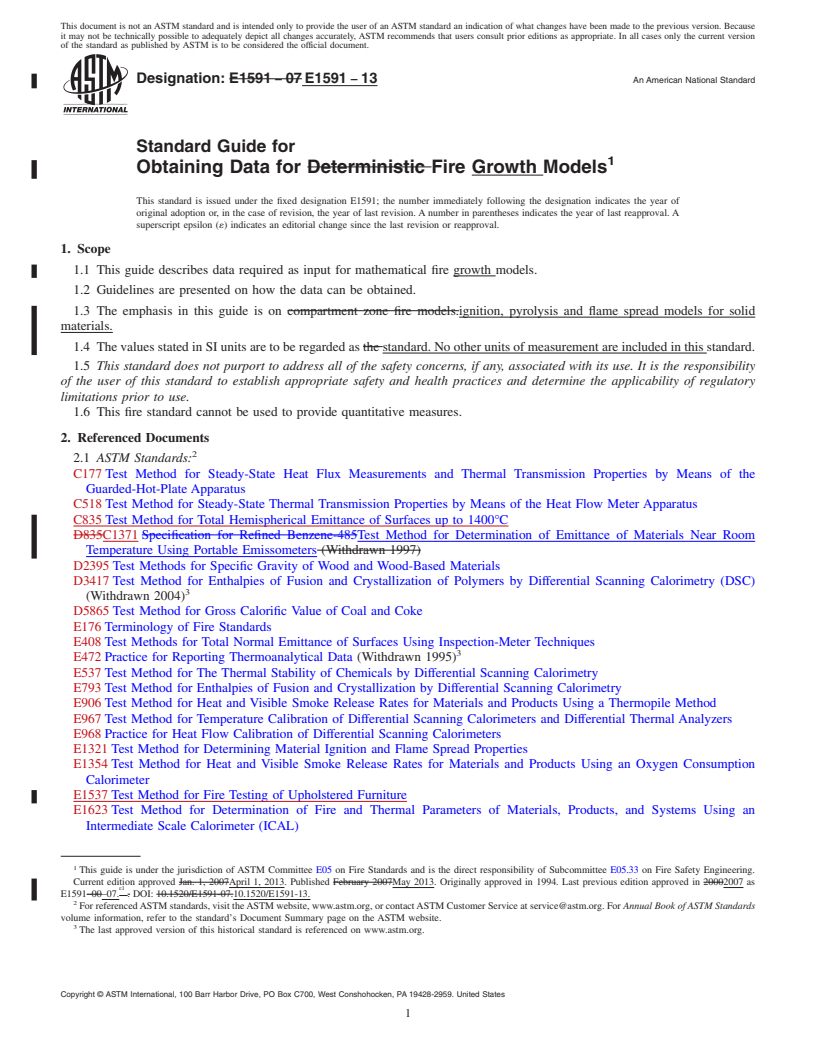 REDLINE ASTM E1591-13 - Standard Guide for  Obtaining Data for Fire Growth Models