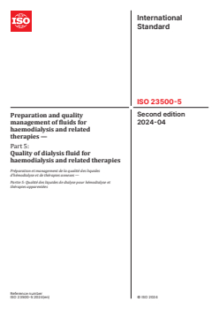 ISO 23500-5:2024 ISO 23500-5:2024 - Preparation and quality management of fluids for haemodialysis and related therapies — Part 5: Quality of dialysis fluid for haemodialysis and related therapies
Released:17. 04. 2024 - Page 1 preview