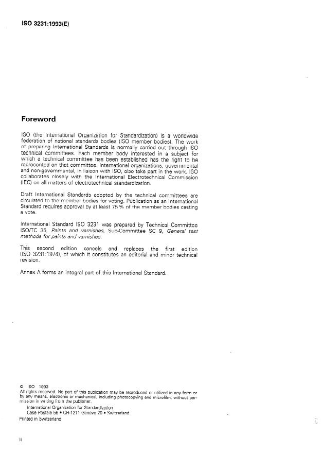 ISO 3231:1993 ISO 3231:1993 - Paints and varnishes -- Determination of resistance to humid atmospheres containing sulfur dioxide - Page 2 preview