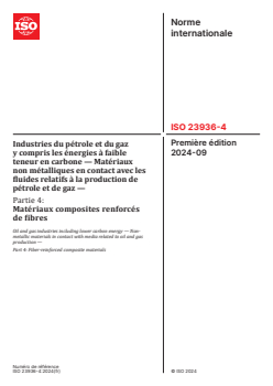 ISO 23936-4:2024 - Industries du pétrole et du gaz y compris les énergies à faible teneur en carbone — Matériaux non métalliques en contact avec les fluides relatifs à la production de pétrole et de gaz — Partie 4: Matériaux composites renforcés de fibres
Released:13. 09. 2024 - Page 1 preview