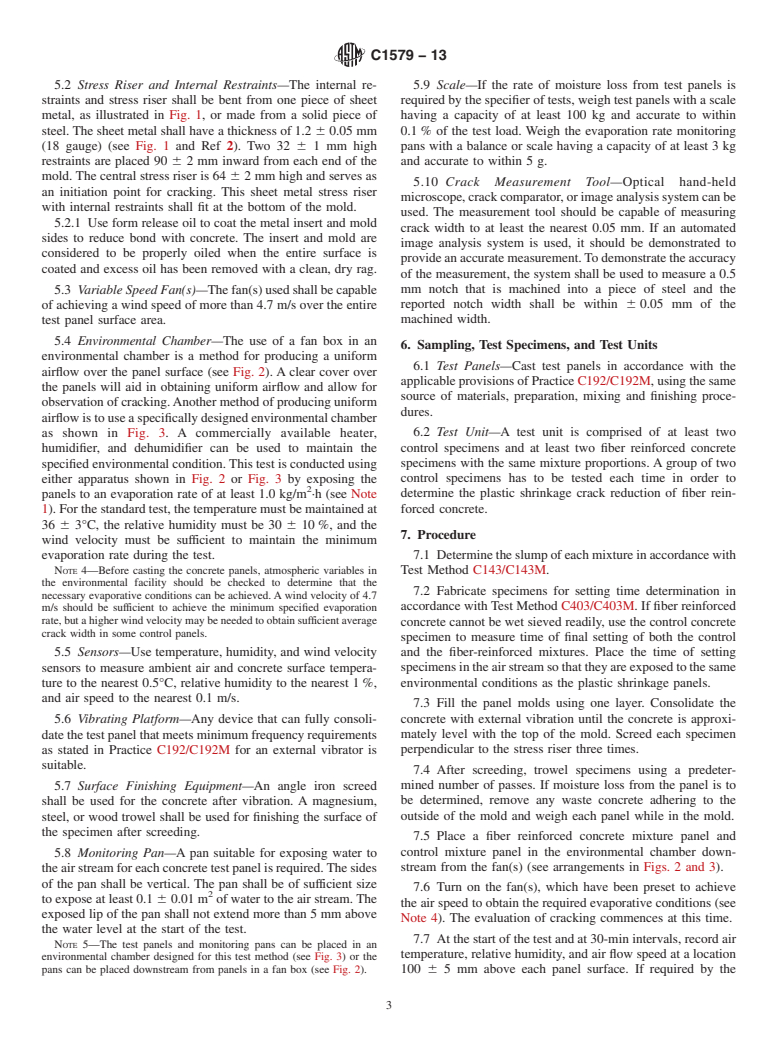 ASTM C1579-13 - Standard Test Method for  Evaluating Plastic Shrinkage Cracking of Restrained Fiber Reinforced  Concrete (Using a Steel Form Insert)