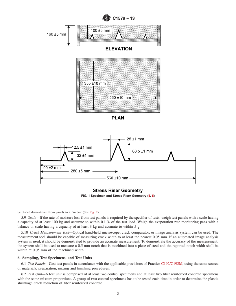 REDLINE ASTM C1579-13 - Standard Test Method for  Evaluating Plastic Shrinkage Cracking of Restrained Fiber Reinforced  Concrete (Using a Steel Form Insert)