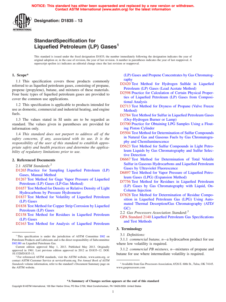 ASTM D1835-13 - Standard Specification for Liquefied Petroleum (LP) Gases