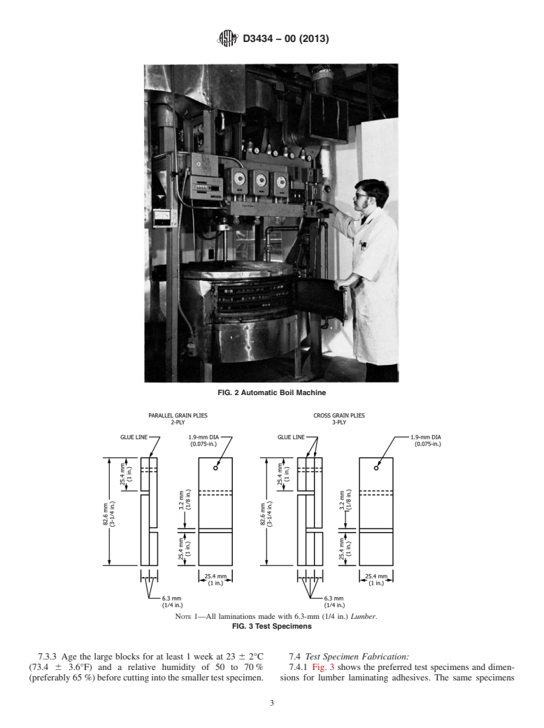 ASTM D3434-00(2013) - Standard Test Method for Multiple-Cycle Accelerated Aging Test (Automatic Boil Test)  for Exterior  Wet Use Wood Adhesives