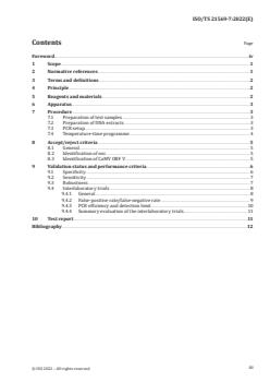 ISO/TS 21569-7:2022 - Horizontal methods for molecular biomarker analysis — Methods of analysis for the detection of genetically modified organisms and derived products — Part 7: Real-time PCR based methods for the detection of CaMV and Agrobacterium Ti-plasmid derived DNA sequences
Released:5. 12. 2022 - Page 3 preview
