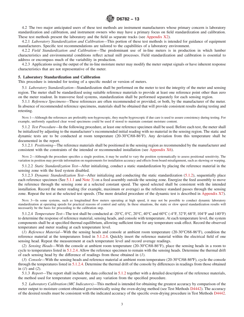 REDLINE ASTM D6782-13 - Standard Test Methods for  Standardization and Calibration of In-Line Dry Lumber Moisture  Meters