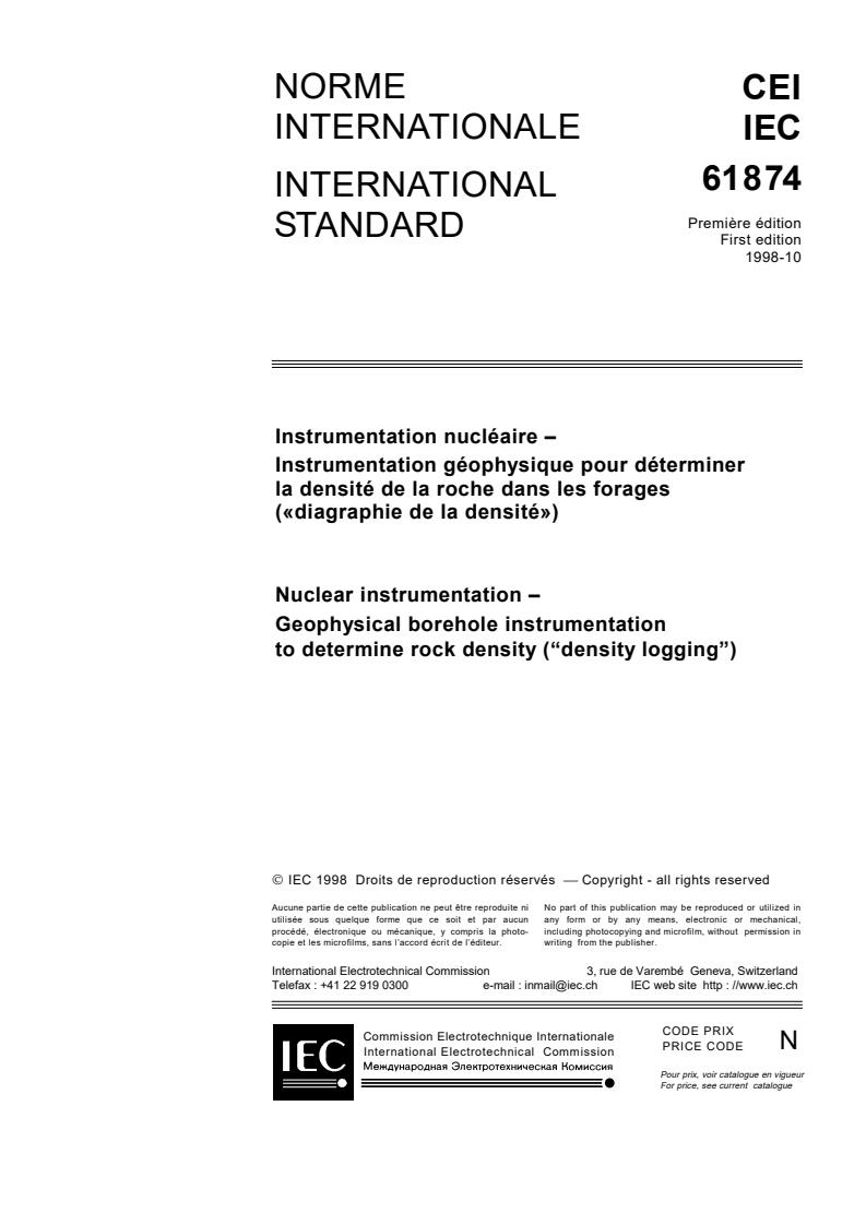 IEC 61874:1998 - Nuclear instrumentation - Geophysical borehole instrumentation to determine rock density ('density logging')