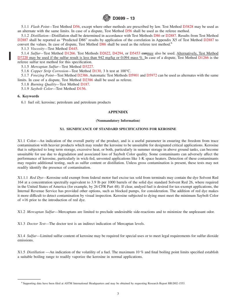 REDLINE ASTM D3699-13 - Standard Specification for  Kerosine