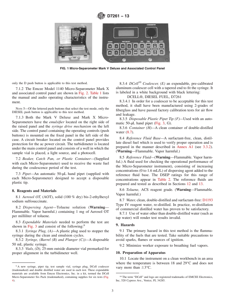 ASTM D7261-13 - Standard Test Method for Determining Water Separation Characteristics of Diesel Fuels  by Portable Separometer