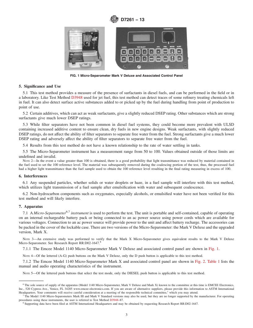 REDLINE ASTM D7261-13 - Standard Test Method for Determining Water Separation Characteristics of Diesel Fuels  by Portable Separometer