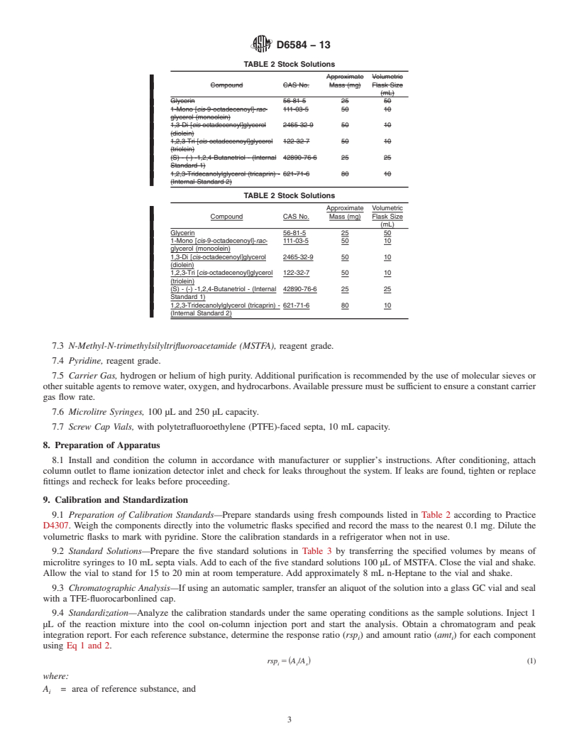 REDLINE ASTM D6584-13 - Standard Test Method for  Determination of Total Monoglycerides, Total Diglycerides,   Total Triglycerides, and Free and Total Glycerin in B-100 Biodiesel   Methyl Esters by Gas Chromatography