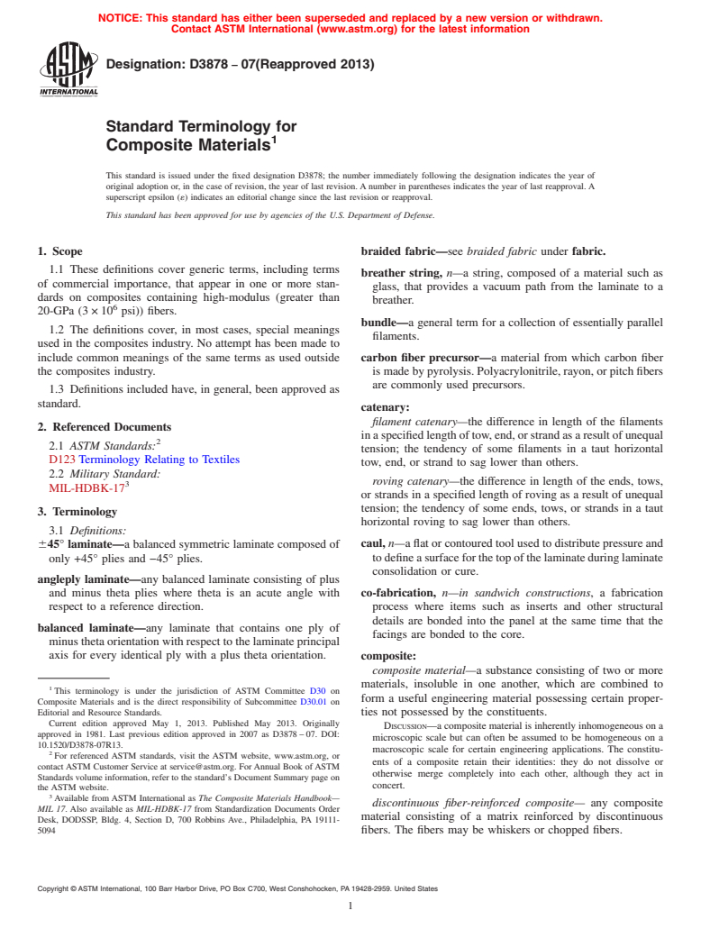 ASTM D3878-07(2013) - Standard Terminology for  Composite Materials