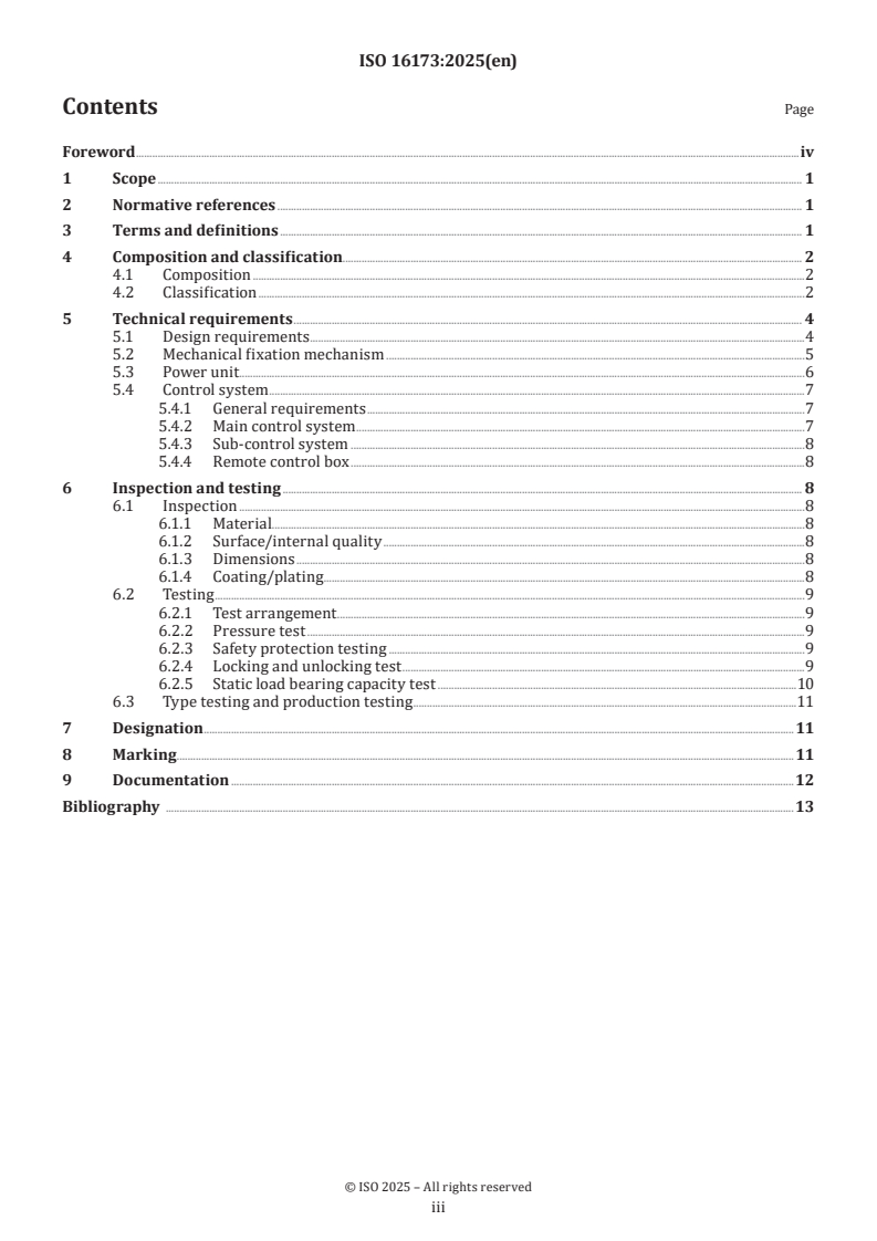 ISO 16173:2025 - Ships and marine technology — Jacking system appliances on self-elevating unit — Rack pinion leg fixation system
Released:31. 01. 2025