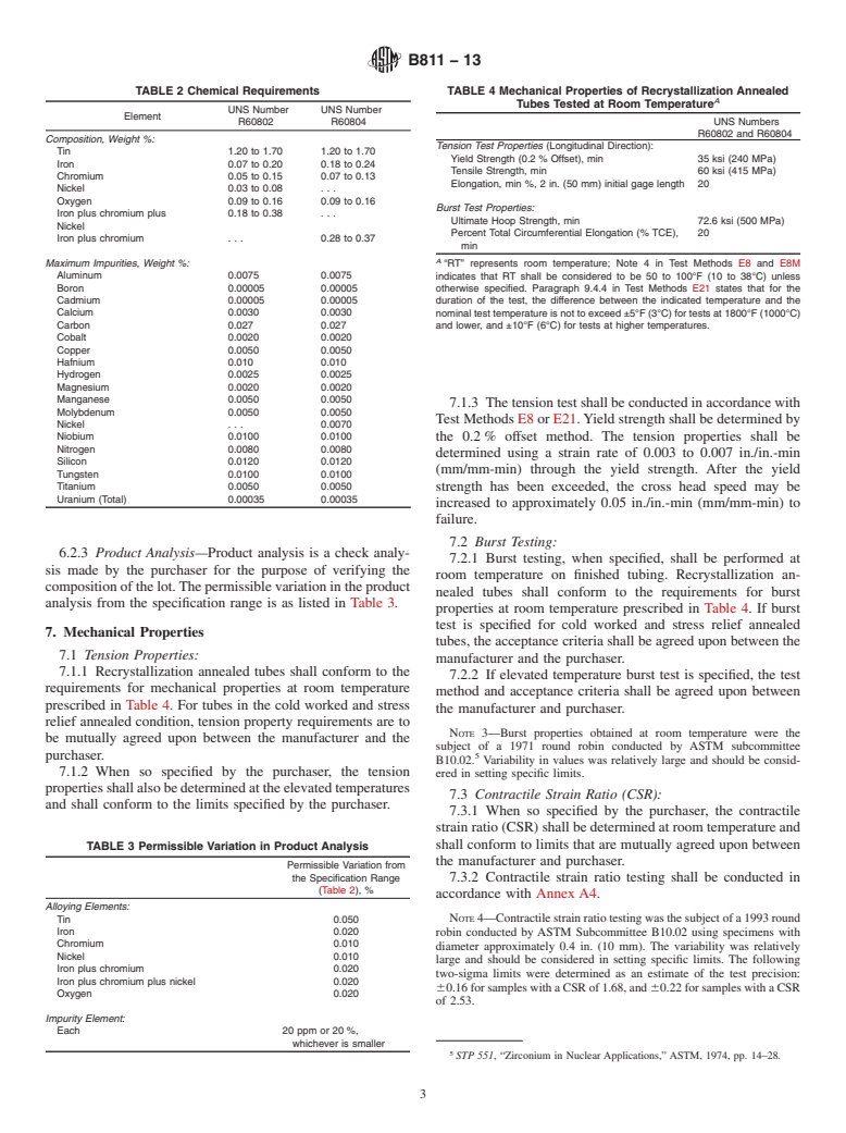 ASTM B811-13 - Standard Specification for Wrought Zirconium Alloy Seamless Tubes for Nuclear Reactor  Fuel Cladding