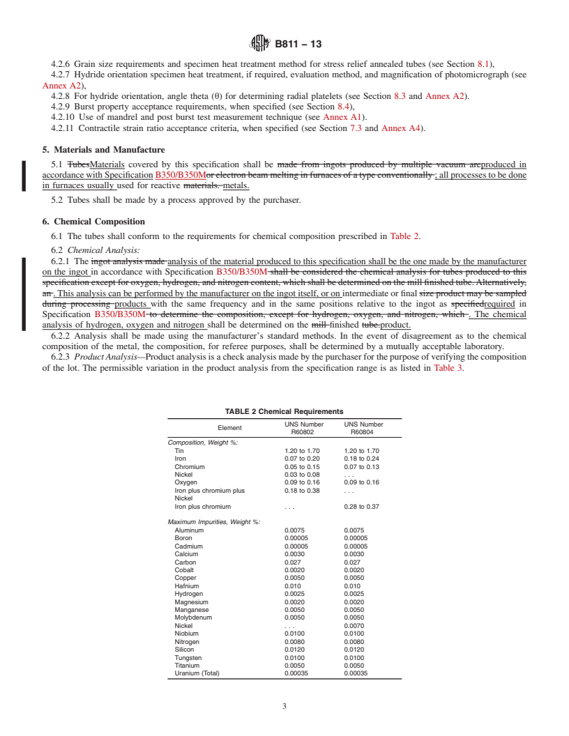 REDLINE ASTM B811-13 - Standard Specification for Wrought Zirconium Alloy Seamless Tubes for Nuclear Reactor  Fuel Cladding