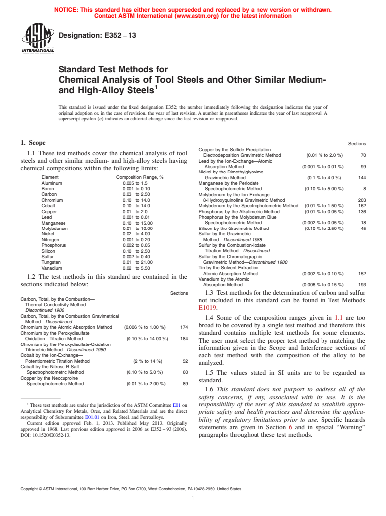 ASTM E352-13 - Standard Test Methods for Chemical Analysis of Tool Steels and Other Similar Medium-  and High-Alloy Steels