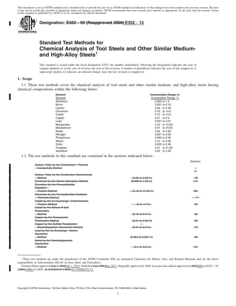 REDLINE ASTM E352-13 - Standard Test Methods for Chemical Analysis of Tool Steels and Other Similar Medium-  and High-Alloy Steels