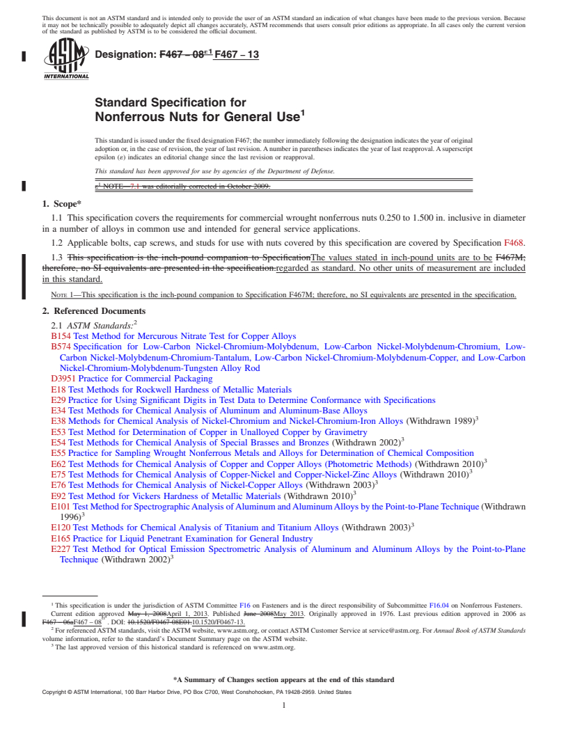 REDLINE ASTM F467-13 - Standard Specification for  Nonferrous Nuts for General Use