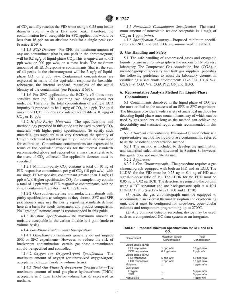 ASTM E1747-95(2000) - Standard Guide for Purity of Carbon Dioxide Used in Supercritical Fluid Applications