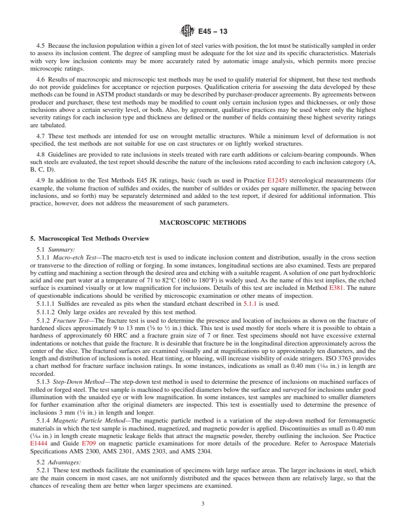 REDLINE ASTM E45-13 - Standard Test Methods for  Determining the Inclusion Content of Steel