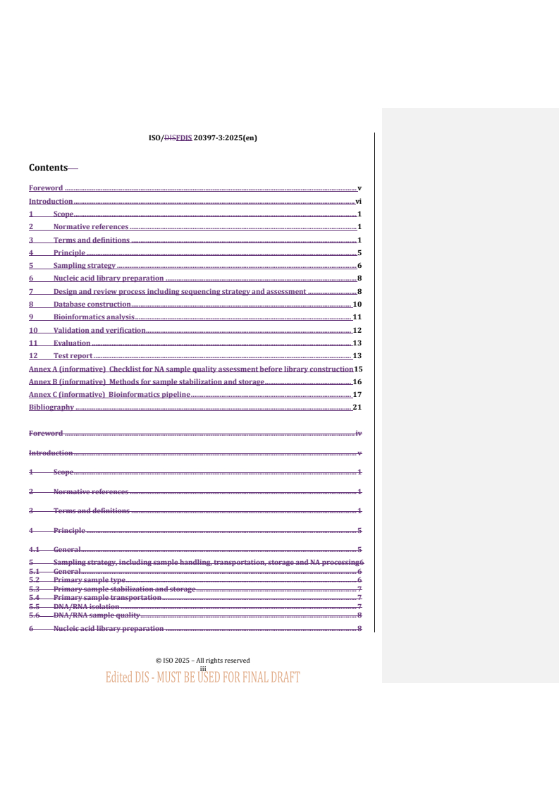 REDLINE ISO/FDIS 20397-3 - Biotechnology — Massively parallel sequencing — Part 3: General requirements and guidance for metagenomics
Released:16. 04. 2025