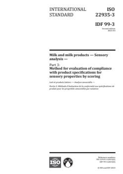 ISO 22935-3:2023 ISO 22935-3:2023 - Milk and milk products — Sensory analysis — Part 3: Method for evaluation of compliance with product specifications for sensory properties by scoring
Released:12. 04. 2023 - Page 1 preview
