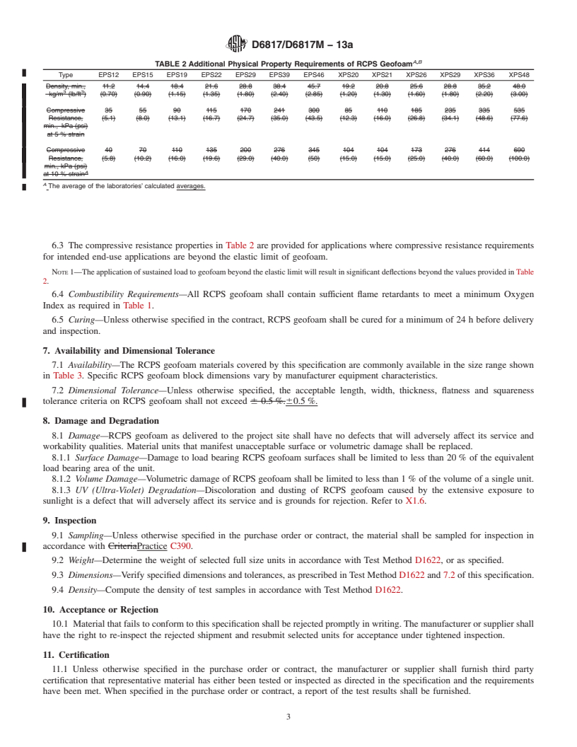 REDLINE ASTM D6817/D6817M-13a - Standard Specification for Rigid Cellular Polystyrene Geofoam