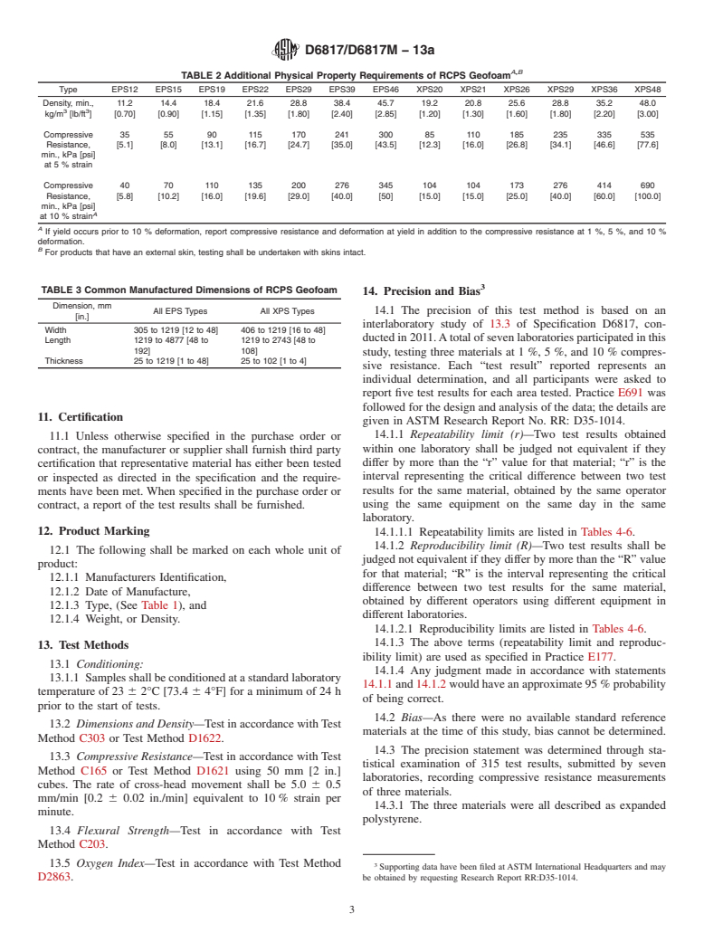 ASTM D6817/D6817M-13a - Standard Specification for Rigid Cellular Polystyrene Geofoam