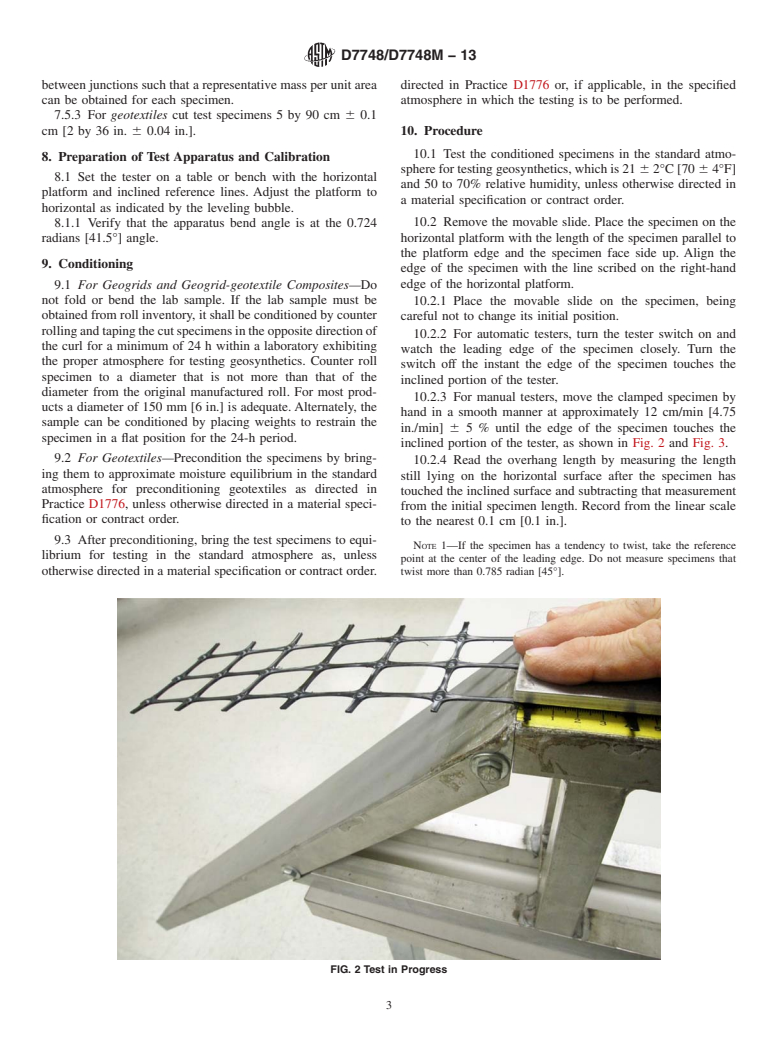 ASTM D7748/D7748M-13 - Standard Test Method for Flexural Rigidity of Geogrids, Geotextiles and Related Products