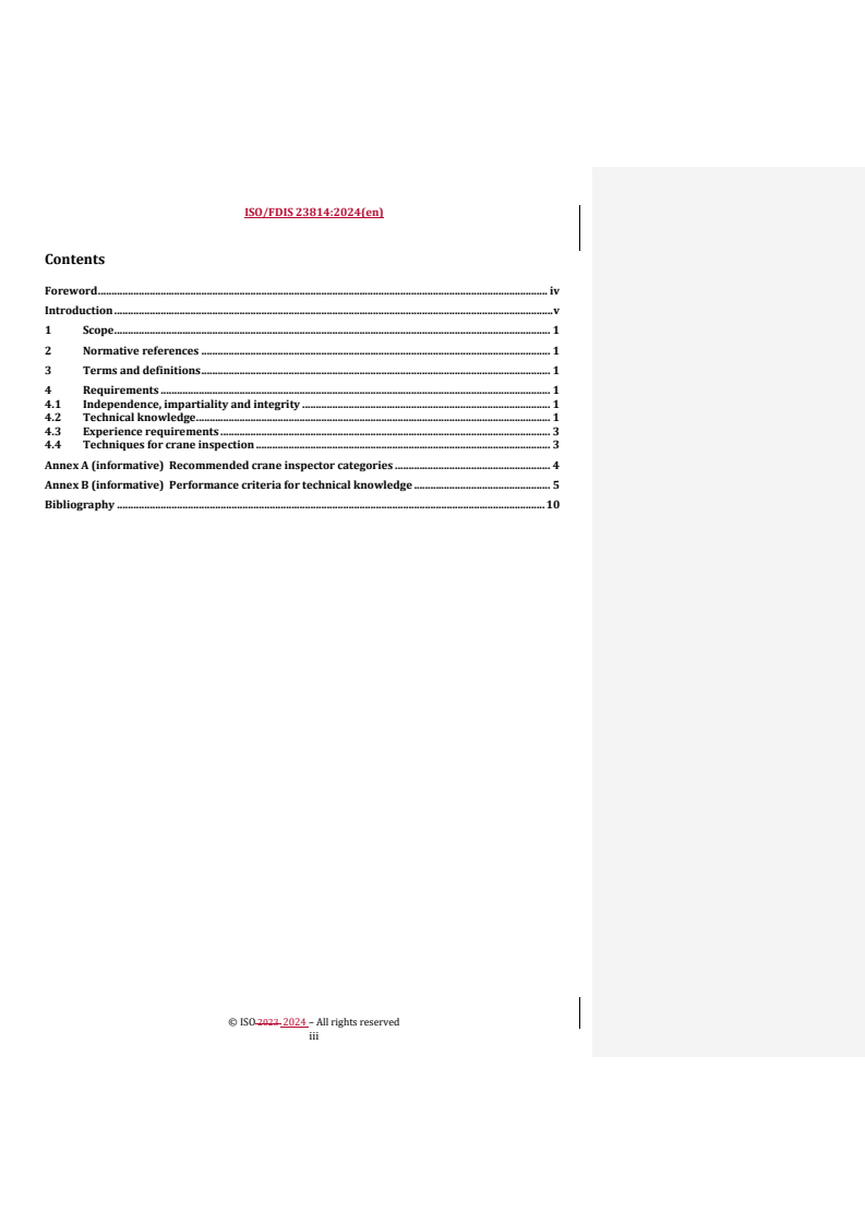 REDLINE ISO/FDIS 23814 - Cranes — Competency requirements for crane inspectors
Released:26. 03. 2024