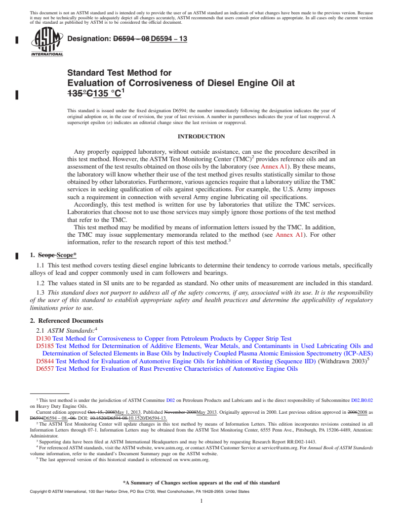 REDLINE ASTM D6594-13 - Standard Test Method for  Evaluation of Corrosiveness of Diesel Engine Oil at 135&#8201; &deg;C