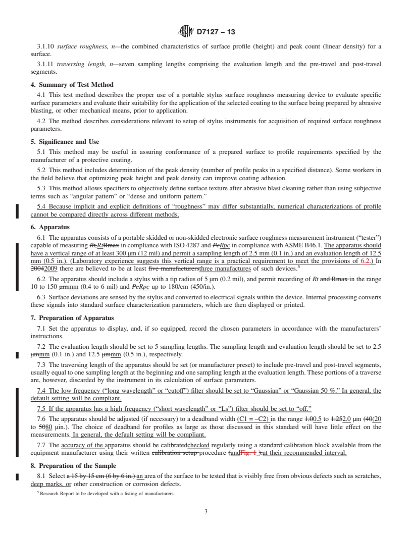 REDLINE ASTM D7127-13 - Standard Test Method for Measurement of Surface Roughness of Abrasive Blast Cleaned  Metal Surfaces Using a Portable Stylus Instrument