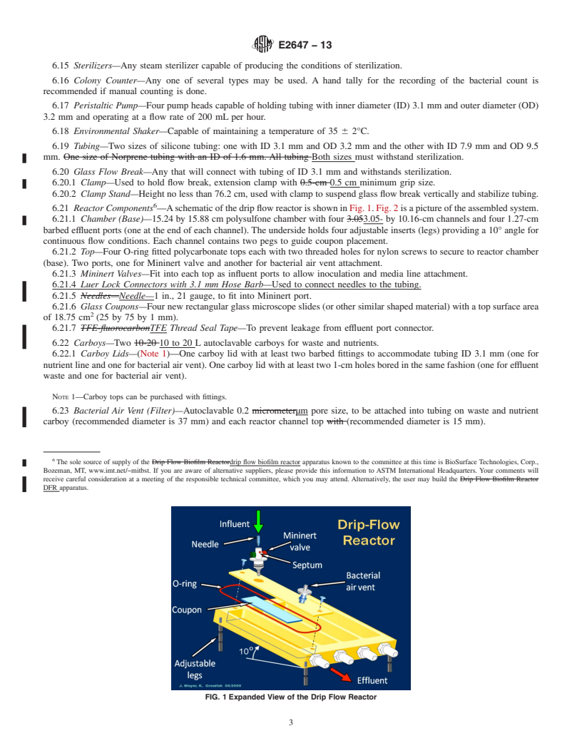 REDLINE ASTM E2647-13 - Standard Test Method for Quantification of <i>Pseudomonas aeruginosa</i> Biofilm Grown Using Drip Flow Biofilm Reactor with Low Shear and Continuous Flow