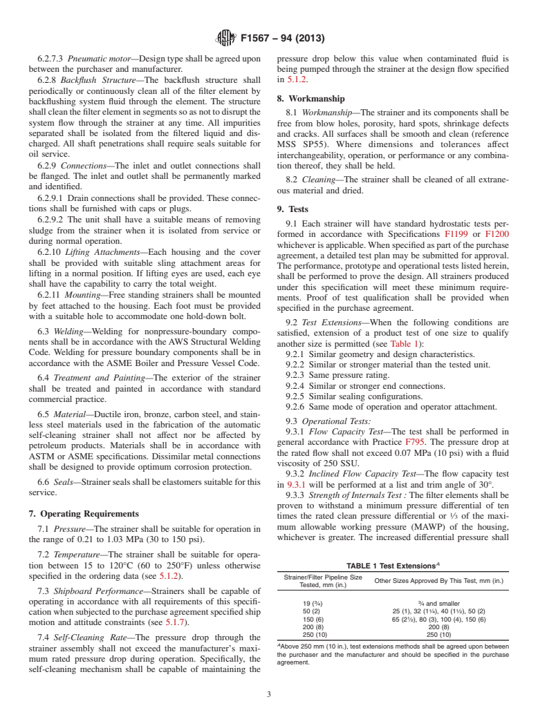 ASTM F1567-94(2013) - Standard Specification for  Fabricated or Cast Automatic Self-Cleaning, Fuel Oil and Lubricating  Oil Strainers