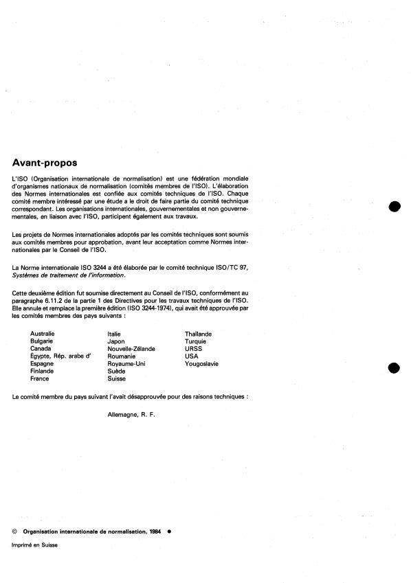 ISO 3244:1984 ISO 3244:1984 - Machines de bureau et machines employées en traitement de l'information -- Principes directeurs pour l'affectation des touches de commande sur les claviers - Page 2 preview