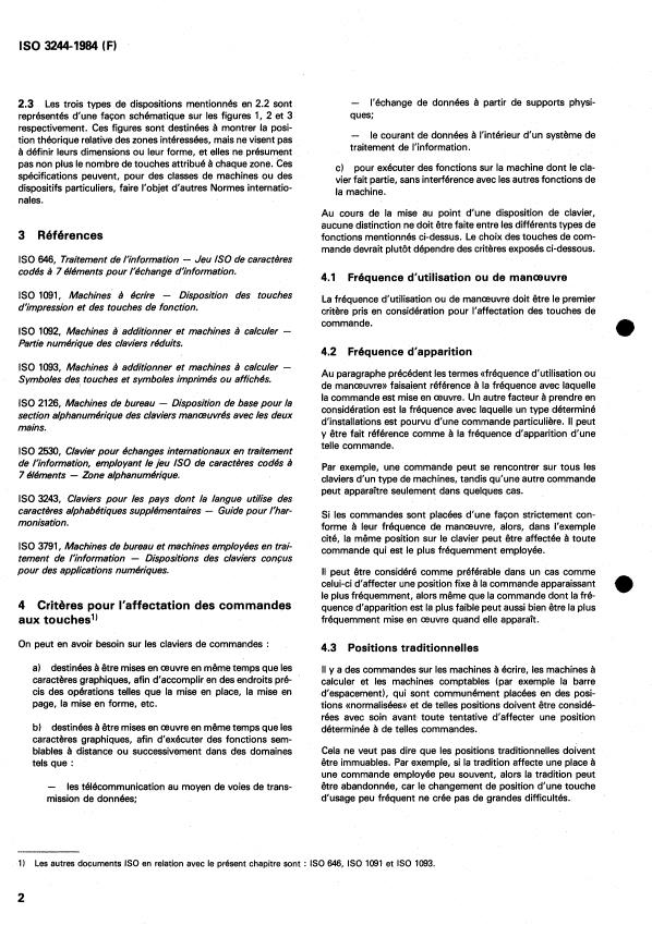 ISO 3244:1984 ISO 3244:1984 - Machines de bureau et machines employées en traitement de l'information -- Principes directeurs pour l'affectation des touches de commande sur les claviers - Page 4 preview