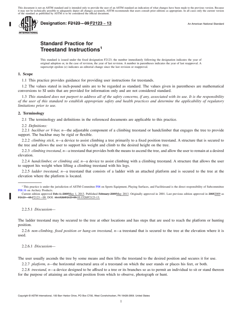 REDLINE ASTM F2123-13 - Standard Practice for  Treestand Instructions