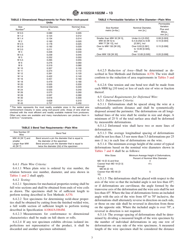 ASTM A1022/A1022M-13 - Standard Specification for  Deformed and Plain Stainless Steel Wire and Welded Wire for  Concrete Reinforcement