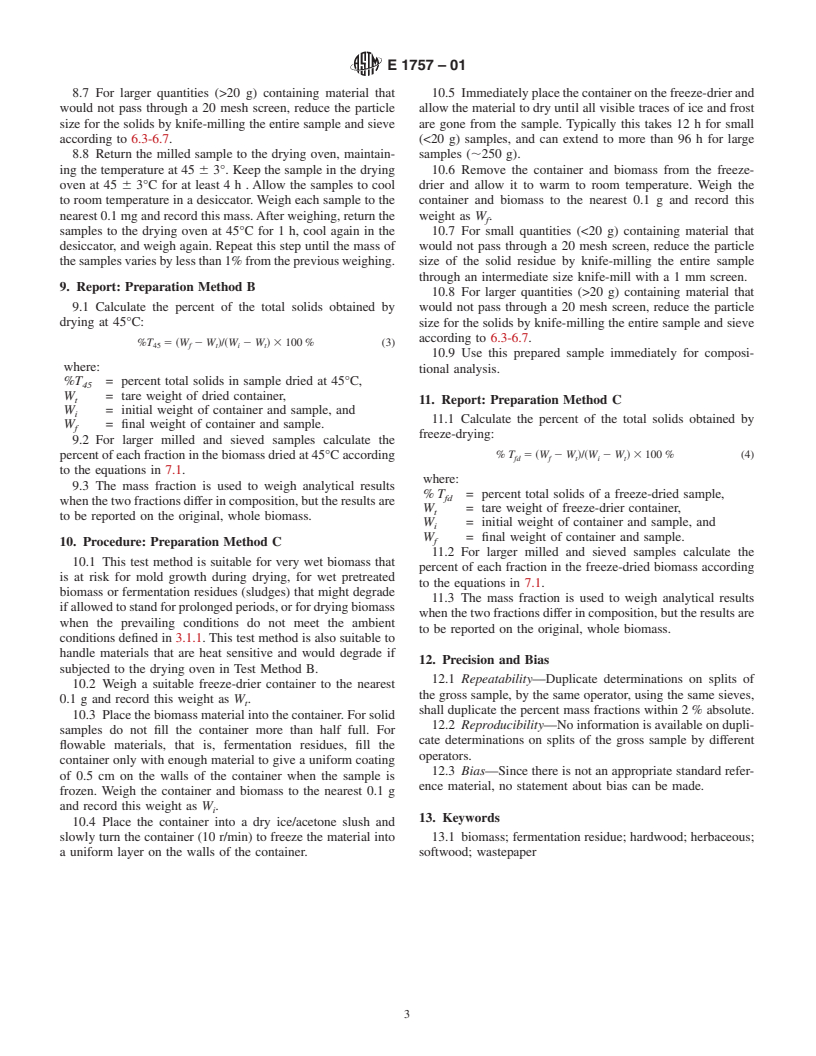 ASTM E1757-01 - Standard Practice for Preparation of Biomass for Compositional Analysis