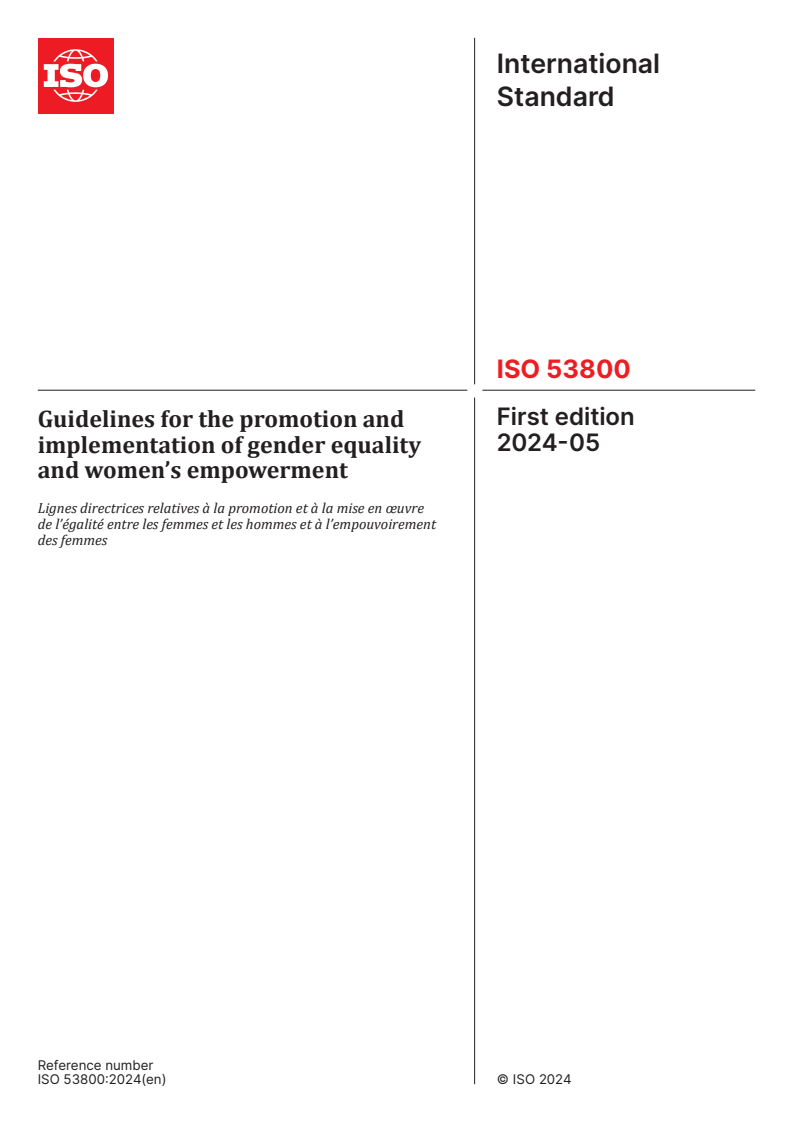 ISO 53800:2024 - Guidelines for the promotion and implementation of gender equality and women’s empowerment
Released:15. 05. 2024