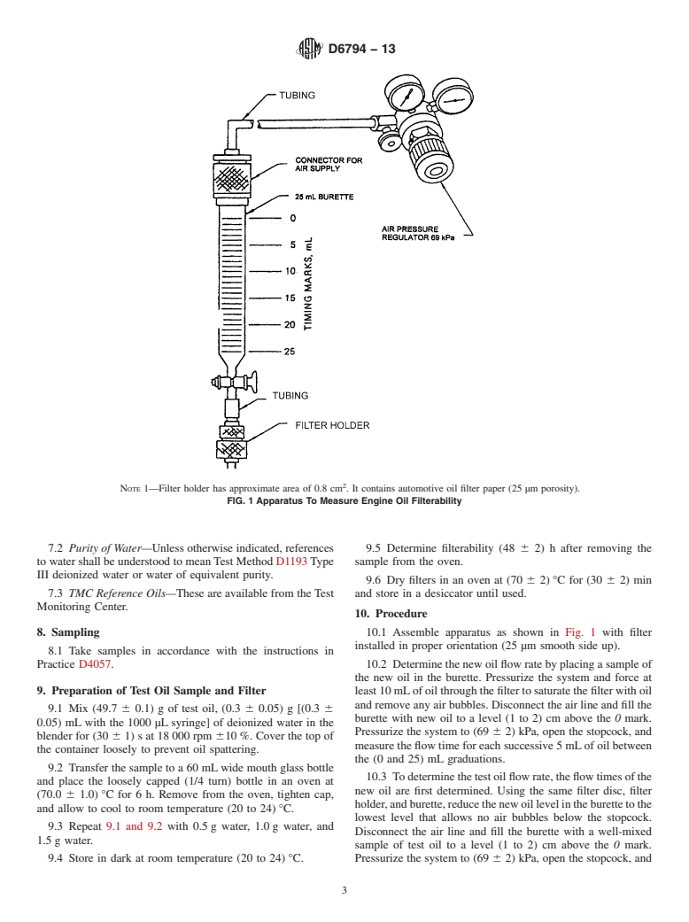 ASTM D6794-13 - Standard Test Method for Measuring the Effect on Filterability of Engine Oils After Treatment with Various Amounts of Water and a Long (6&#8201;h) Heating Time