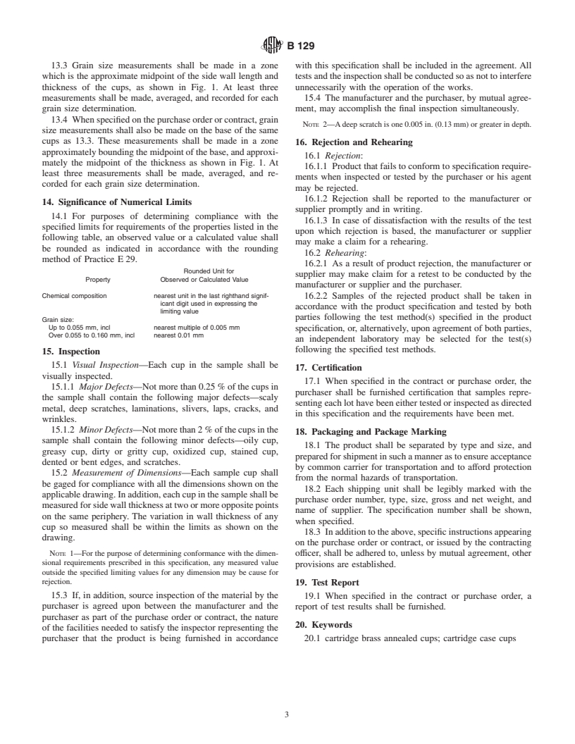 ASTM B129-02 - Standard Specification for Cartridge Brass Cartridge Case Cups