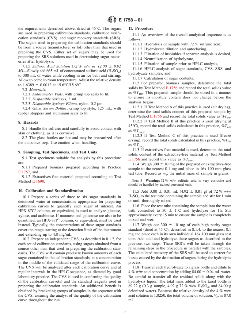 ASTM E1758-01 - Standard Test Method for Determination of Carbohydrates in Biomass by High Performance Liquid Chromatography