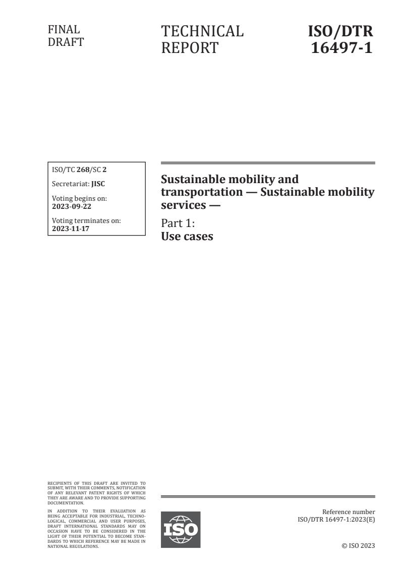 ISO/DTR 16497-1 - Sustainable mobility and transportation — Sustainable mobility services — Part 1: Use cases
Released:8. 09. 2023