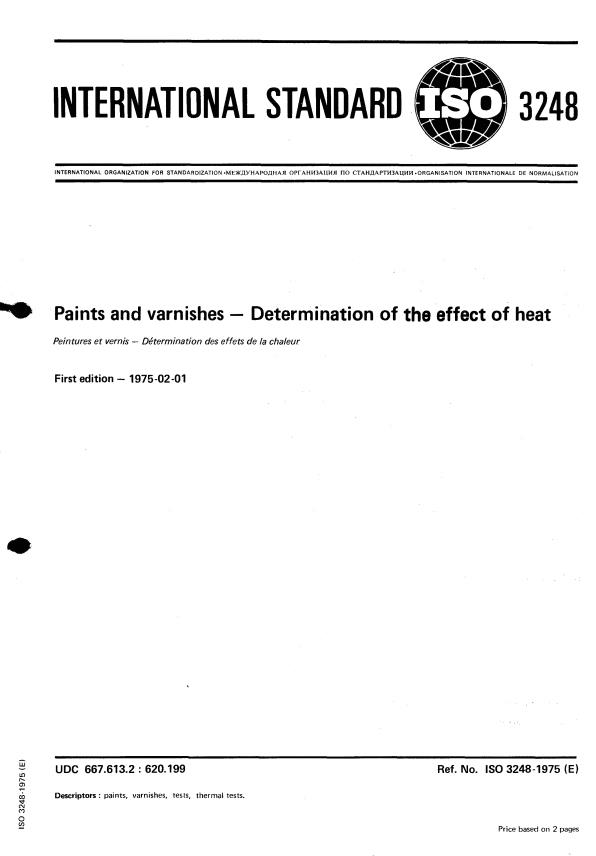 ISO 3248:1975 - Paints and varnishes -- Determination of the effect of heat